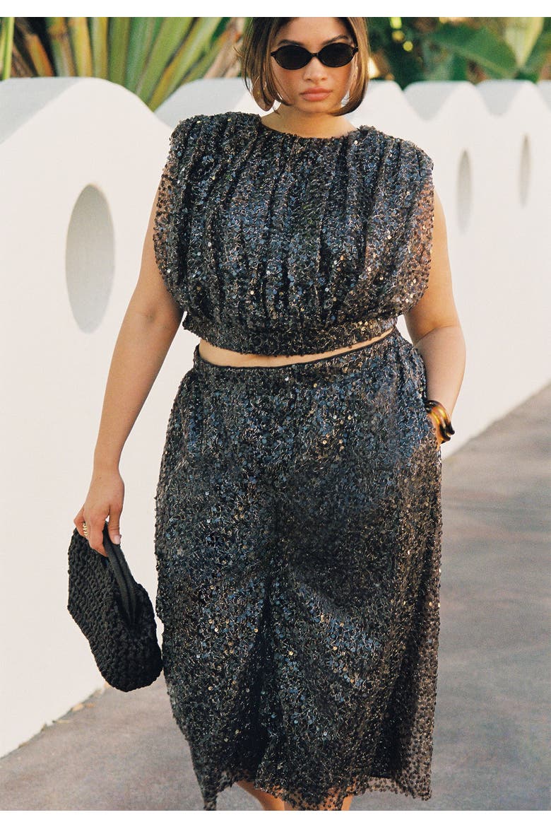 Sequin Pull On Wide Leg Culotte, Alternate, color, DARK BROWN