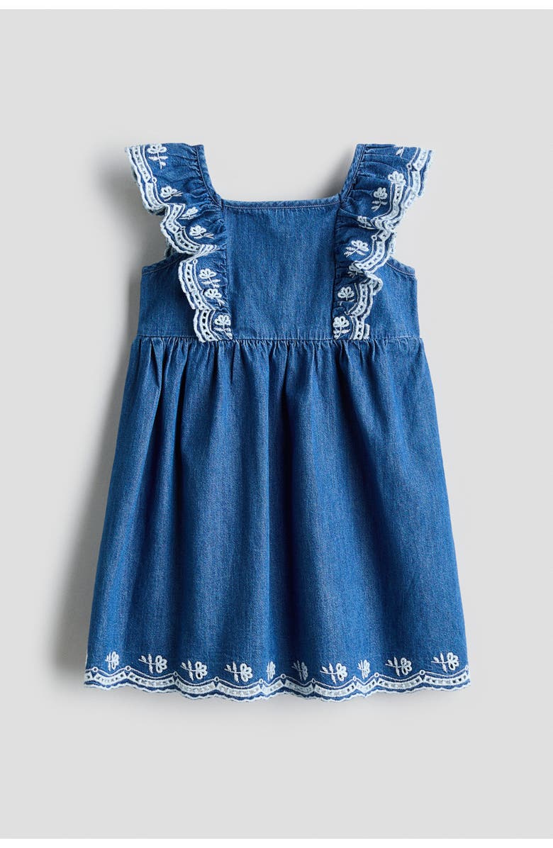 H&M Embroidered Denim Dress, Main, color, Denim Blue/Flowers