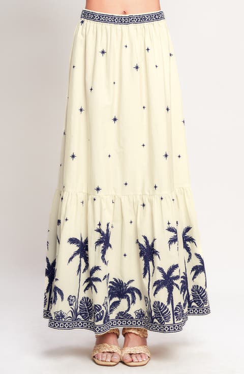 Print Cotton Maxi Skirt