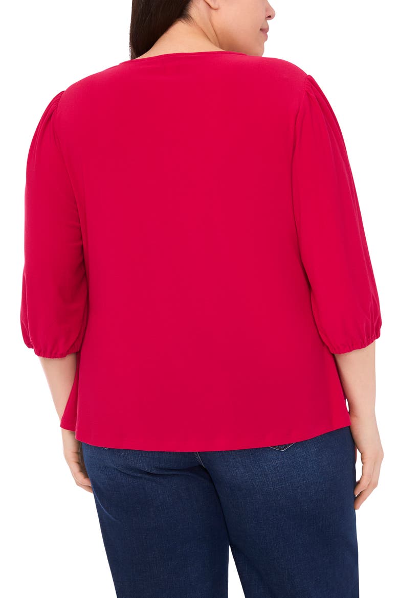 Twist Keyhole Neck Stretch Crepe Top, Alternate, color, ROSE CERISE