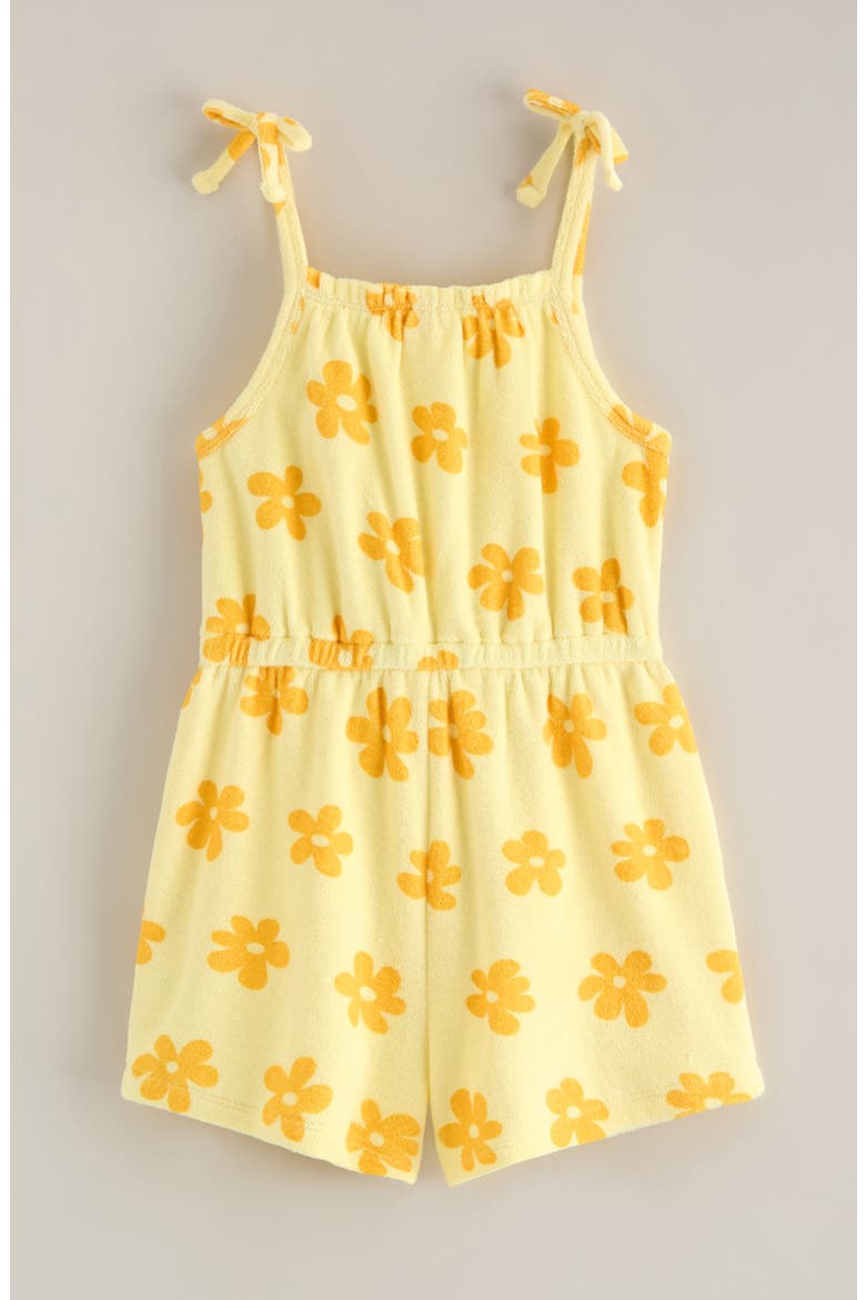 Kids' Bow Strap Cotton Terry Romper, Alternate, color, YELLOW CANDLE BOLD PLUMERIA