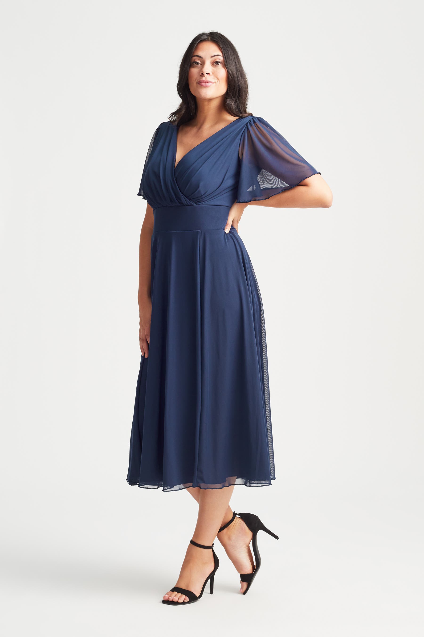 Victoria Solid Angel Sleeve Midi Dress - image 2
