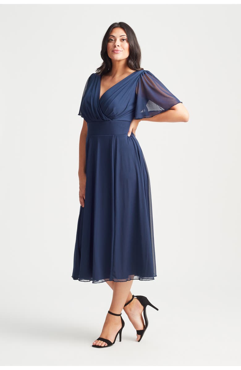 Scarlett & Jo Victoria Solid Angel Sleeve Midi Dress, Alternate, color, Solid Navy