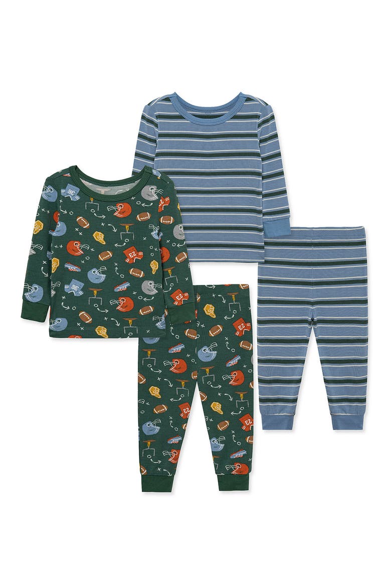Kids' Football 4-Piece Pajamas Set, Main, color, BLUE/ GREEN