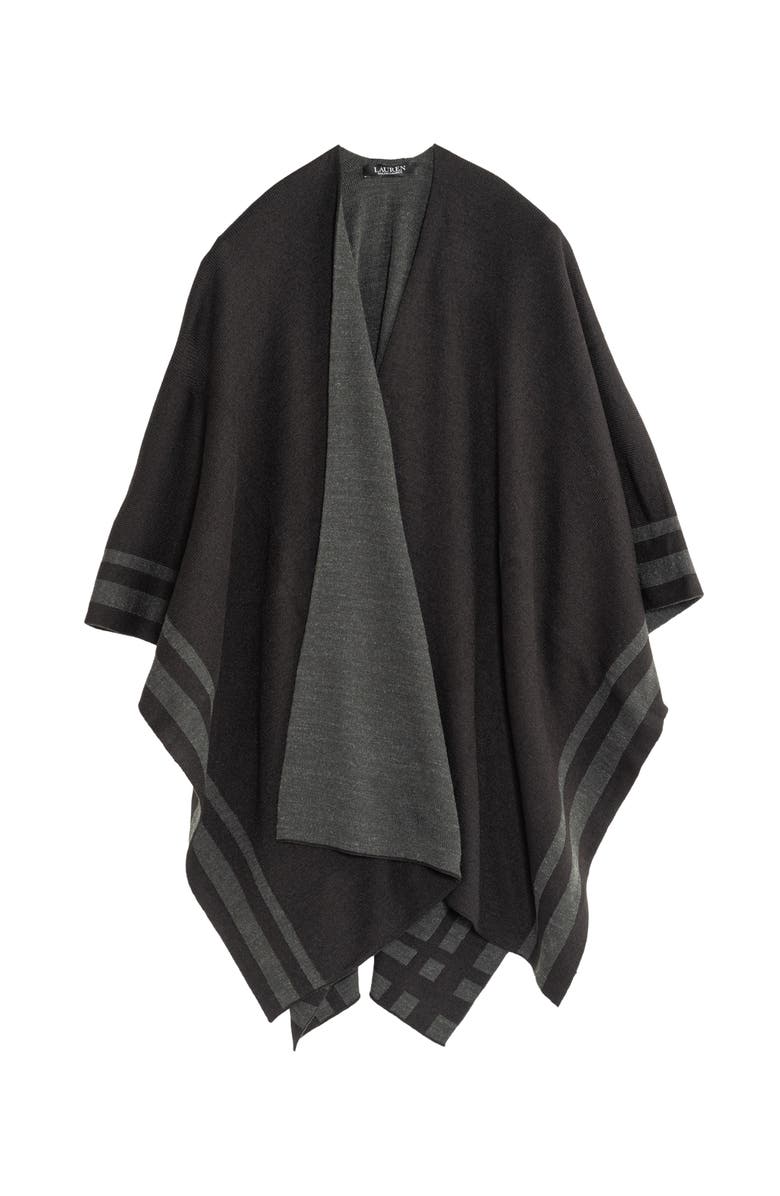 Lauren Ralph Lauren Stripe Border Ruana, Main, color, Black/Charcoal