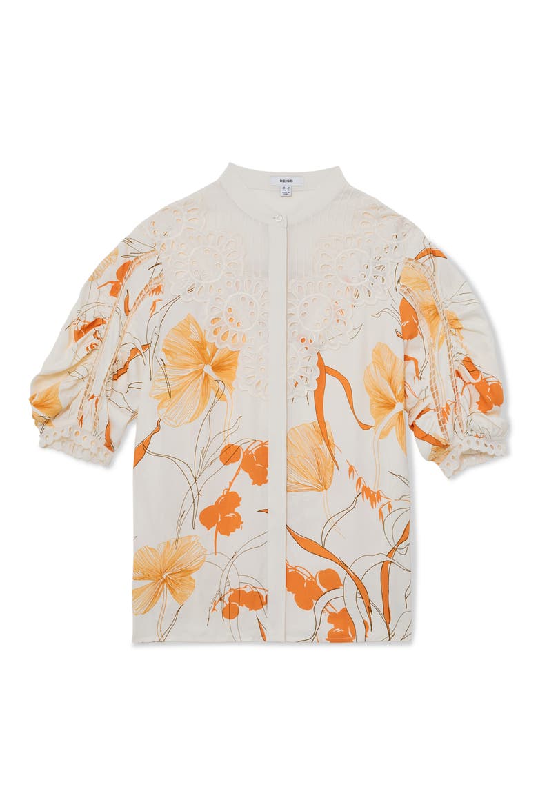Louisa Cutwork Overlay Floral Button-Up Shirt, Alternate, color, IVORY/ PINK