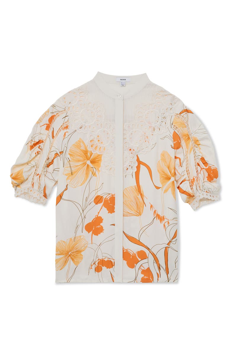 Reiss Louisa Cutwork Overlay Floral Button-Up Shirt, Alternate, color, Ivory/ Pink