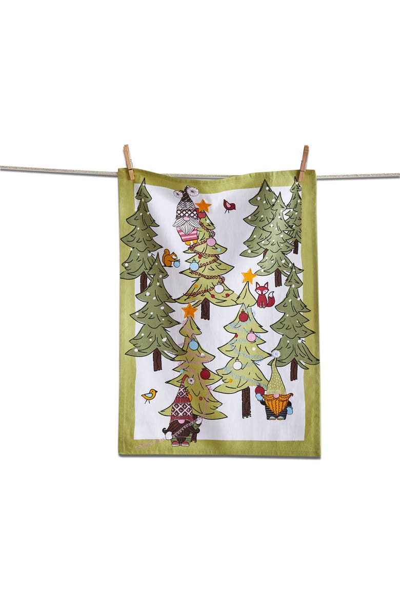 Gnomies Furry Friends Kitchen Towel Multicolor Cotton Winter, Main, color, White