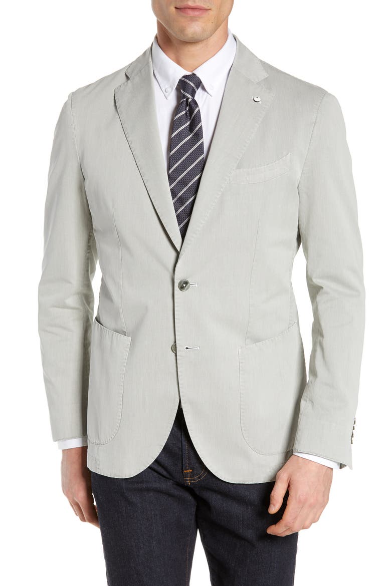 Trim Fit Herringbone Cotton & Silk Sport Coat, Main, color, LIGHT/ PASTEL GREY