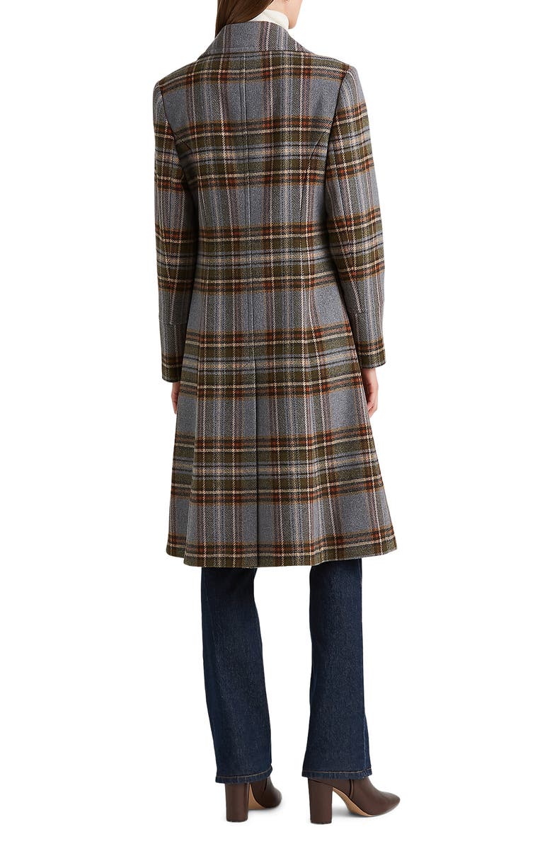 Lauren Ralph Lauren Plaid Double Breasted Wool Blend Long Coat, Alternate, color,