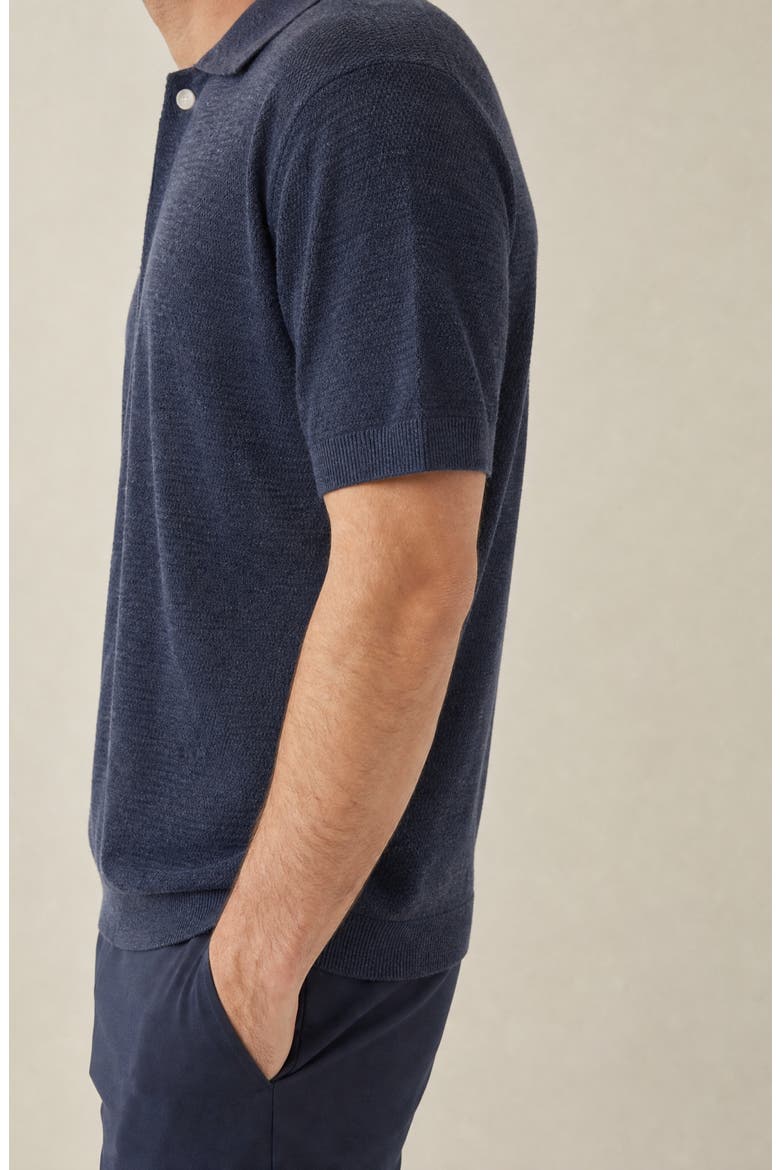 Textured Short Sleeve Knit Polo Shirt, Alternate, color, Navy Blue
