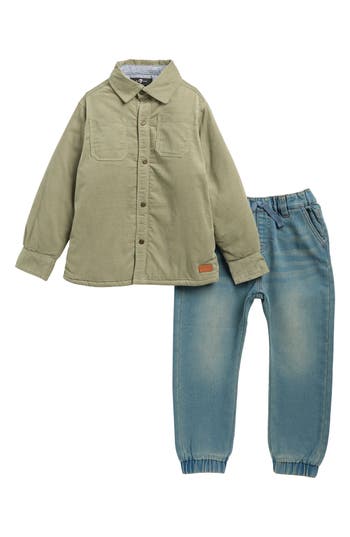 7 For All Mankind Kids' Faux-fur Lined Corduroy Jacket & Jean Joggers Set In Multi