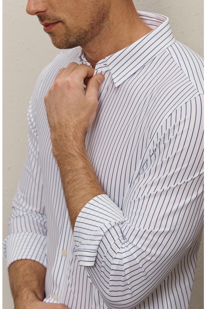 Commuter Slim Fit Performance Button-Up Shirt, Alternate, color, WHITE/ NAVY PINSTRIPE