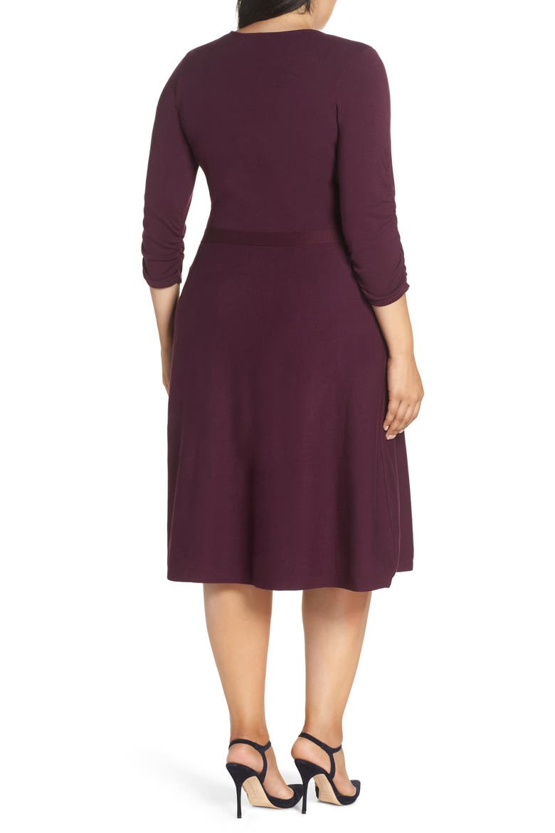 Midi Faux Wrap Dress, Alternate, color, WINE
