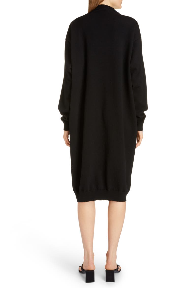 Logo Embroidered Pinched Long Sleeve Wool Blend Sweater Dress, Alternate, color, BLACK