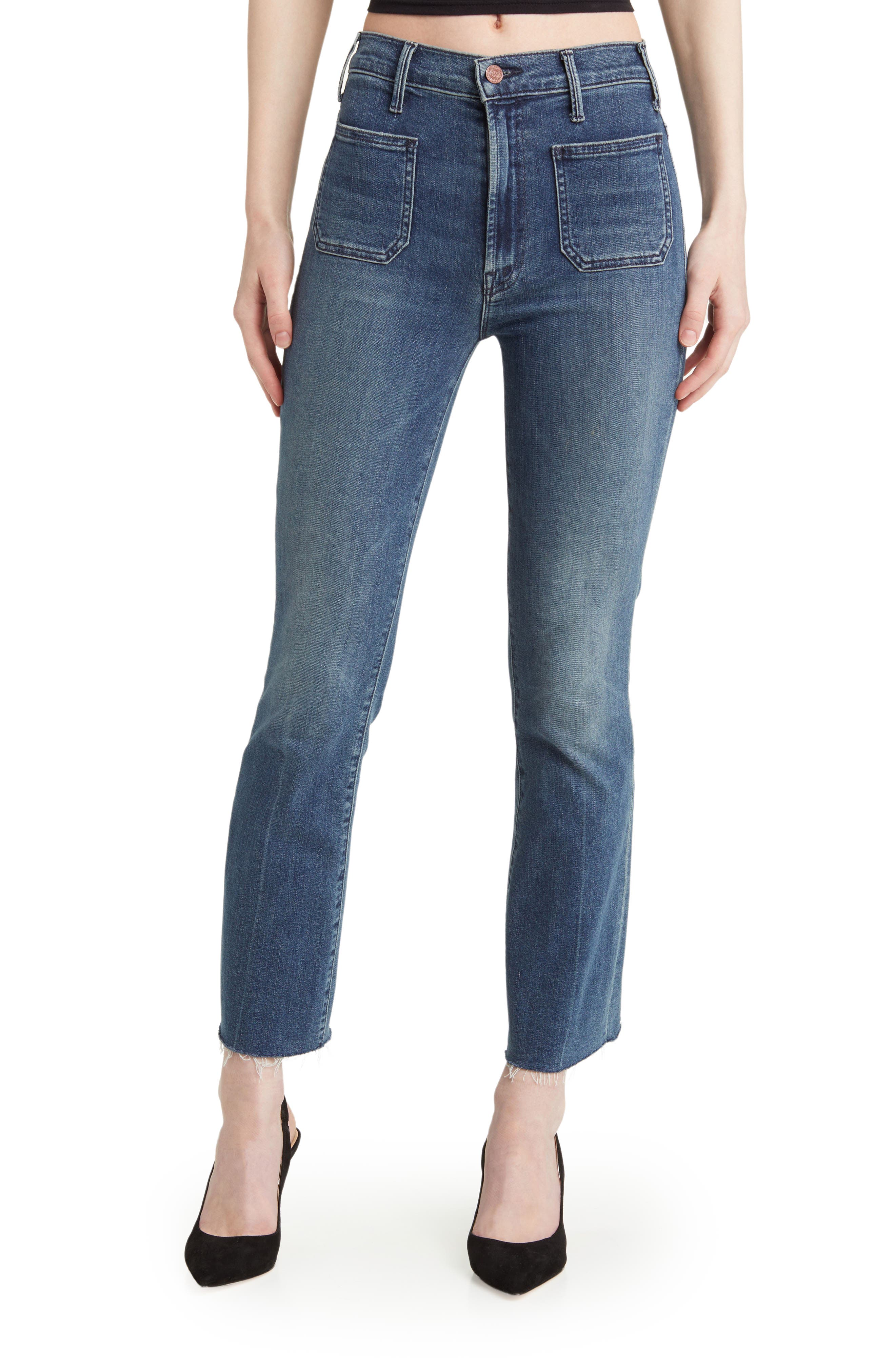 MOTHER The Hustler Patch Pocket High Waist Ankle Flare Jeans