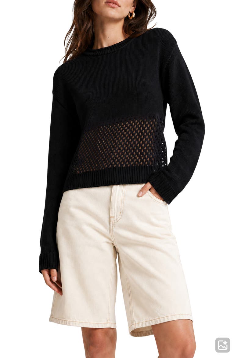 Apollo Open Knit Pullover, Main, color, BLACK