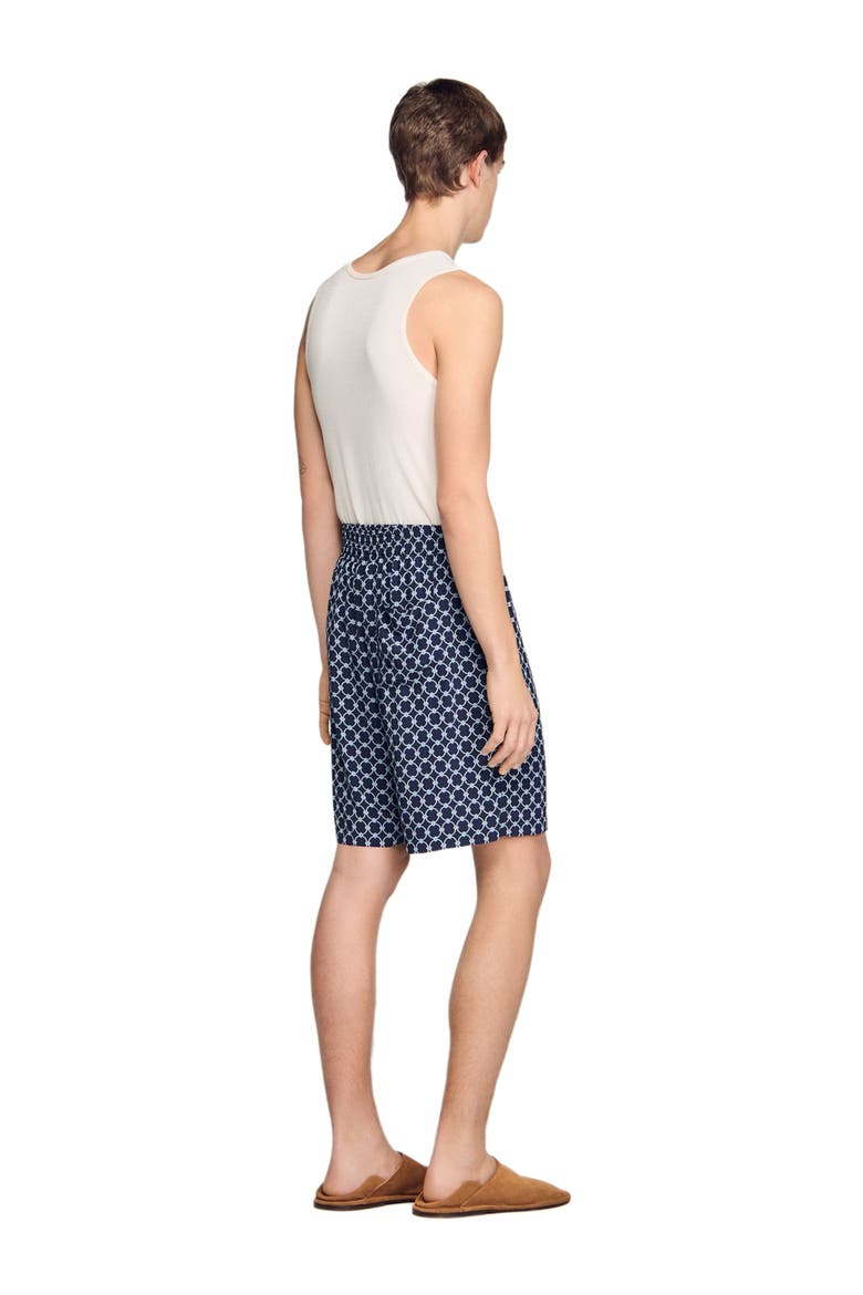 Link print floaty shorts, Alternate, color, Navy blue