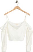 L'AGENCE Cavallo Cold Shoulder Long Sleeve Silk Crop Top