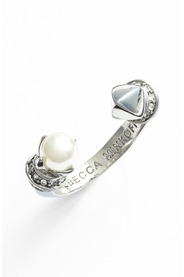 'Curbs' Faux Pearl Ring, Main, color, SILVER/ WHITE PEARL/ CLEAR