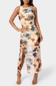 bebe Power Mesh Side Ruched Maxi Dress