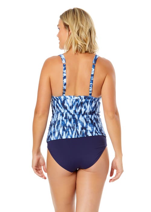 ANNE COLE TIE DYE IKAT RING PLUNGE TANKINI SWIM TOP