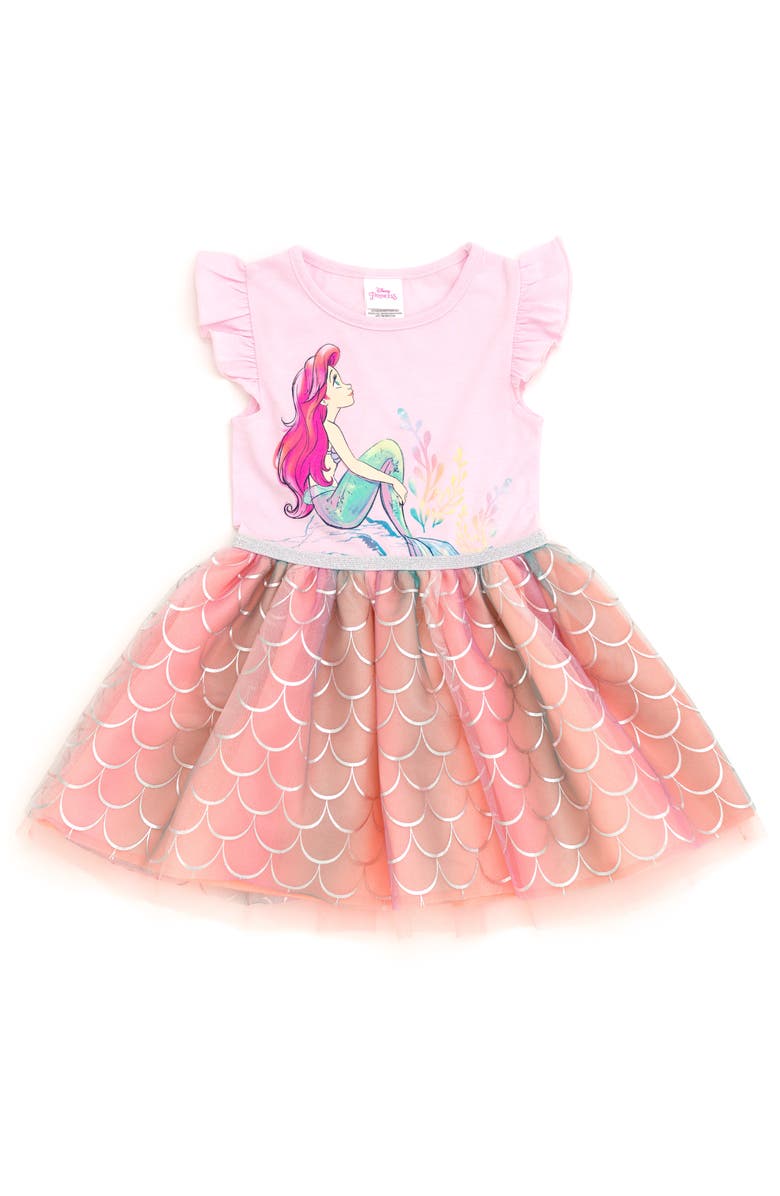 Disney The Little Mermaid Princess Ariel Short Sleeve Tutu Dress, Main, color, Pink Silver Ariel