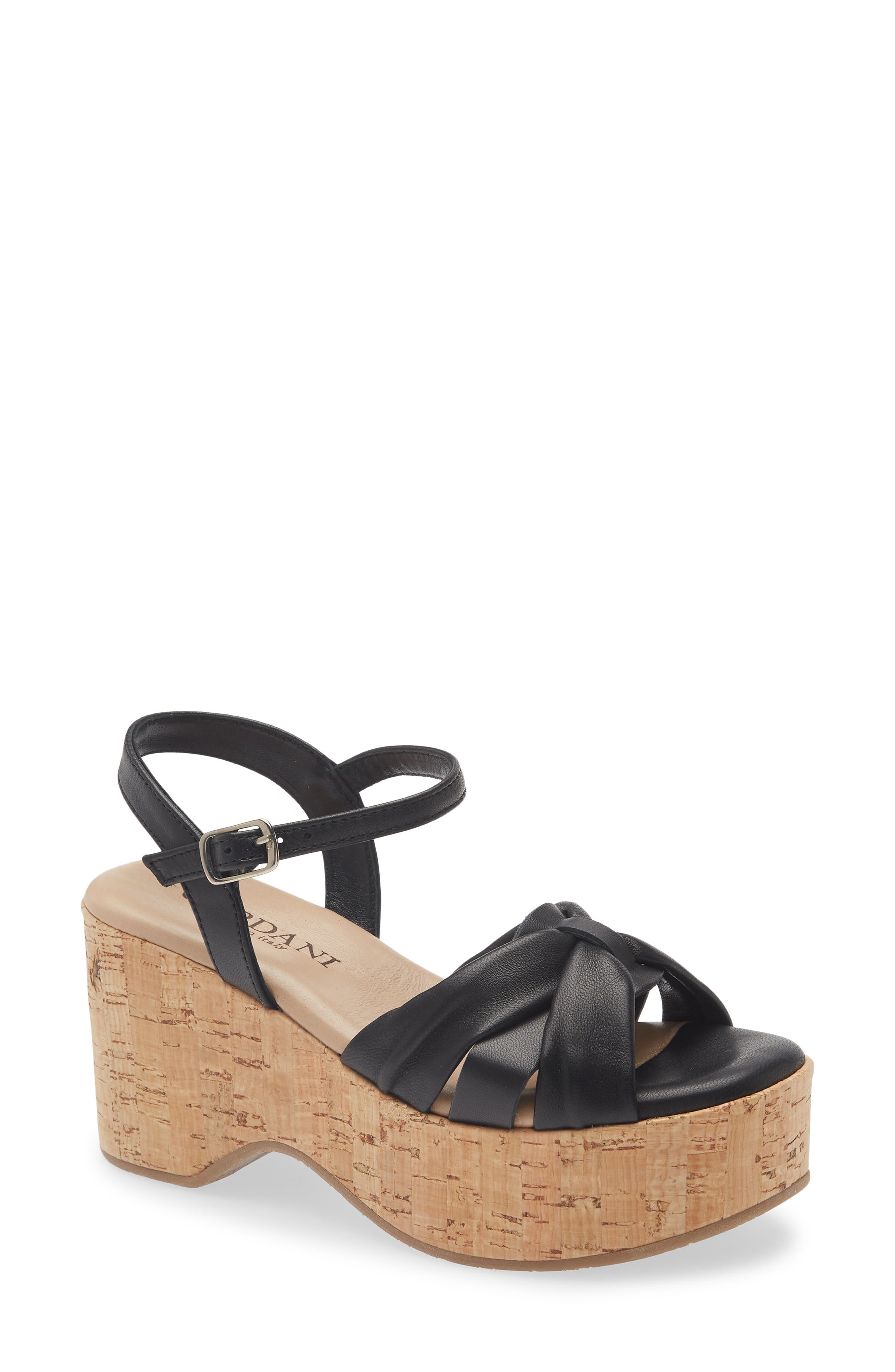 Cordani Jeffy Cork Platform Sandal, Main, color, Black Leather