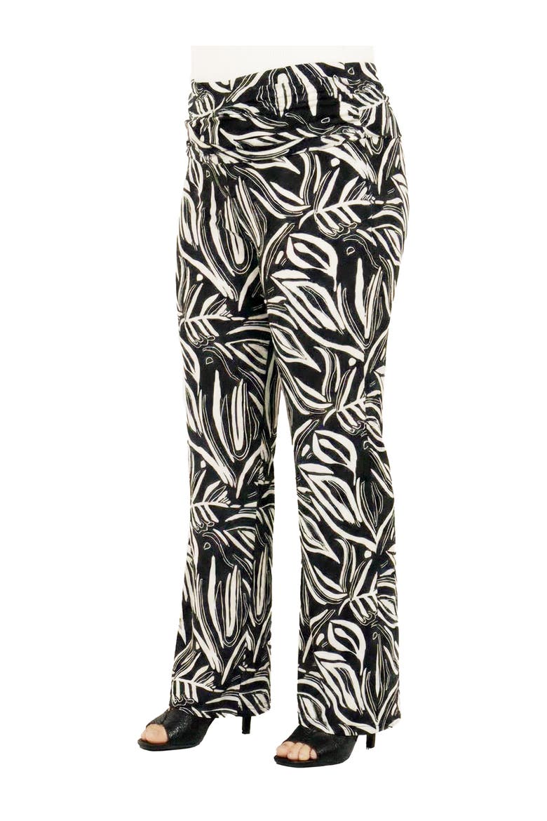 Curvy Essential Abstract Print Foldover Waist Wide Leg Pants, Alternate, color, Black Multi