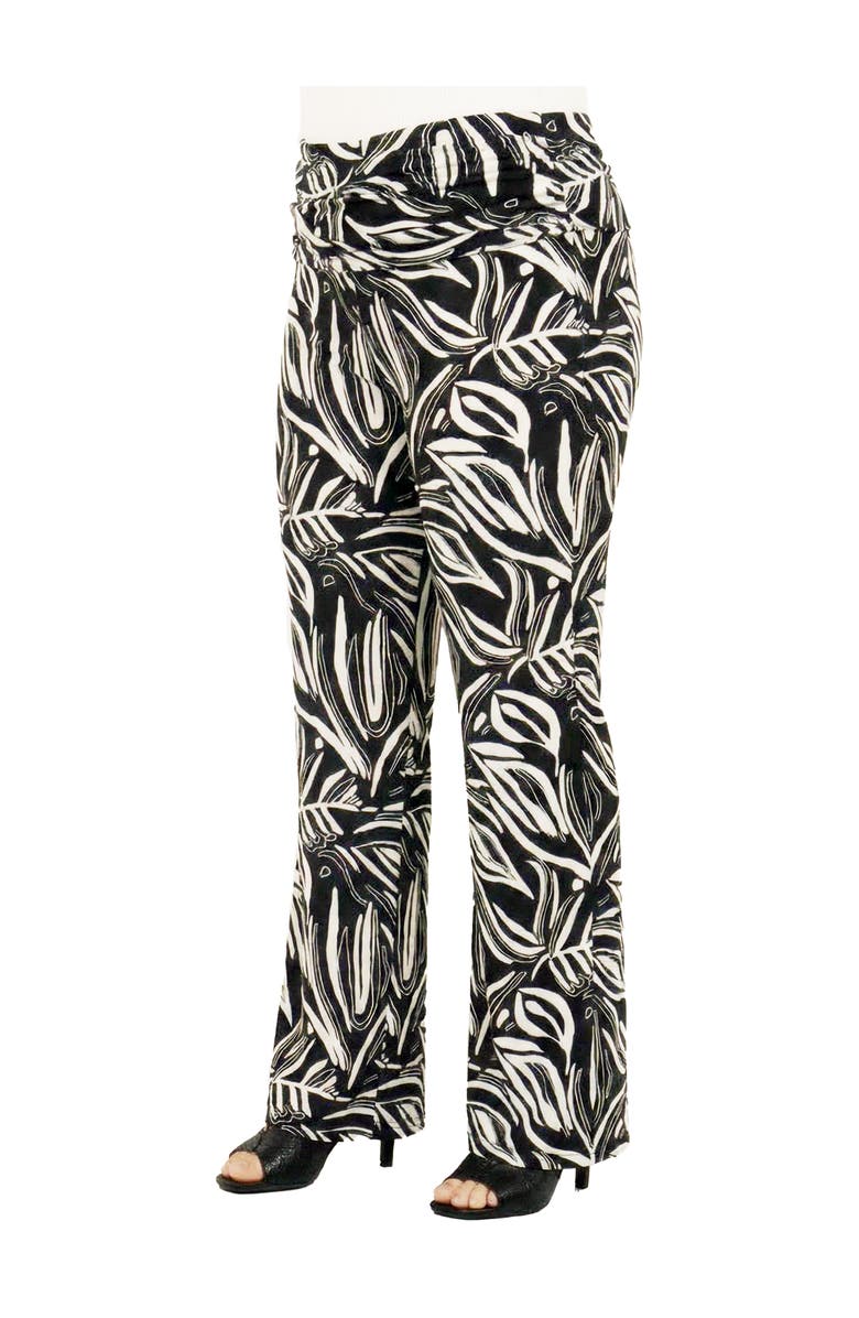 24seven Comfort Apparel Curvy Essential Abstract Print Foldover Waist Wide Leg Pants, Alternate, color, Black Multi