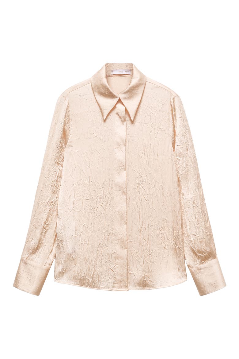 Arru Creased Satin Button-Up Shirt, Alternate, color, LIGHT BEIGE