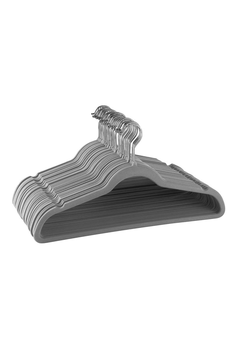 30 Piece Velvet Slim Profile Heavy Duty Felt Hangers with Stainless Steel Swivel Hooks, Main, color, Grey