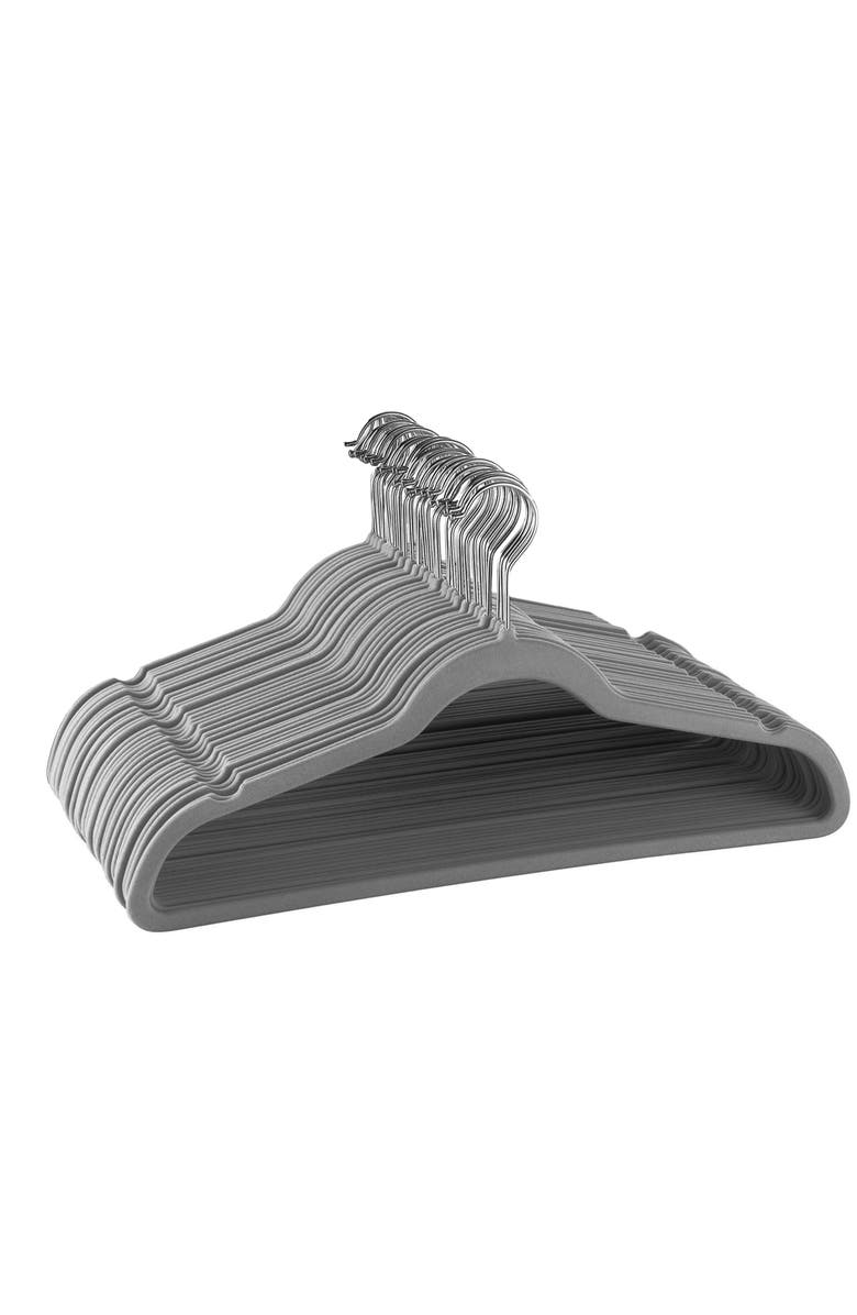 Elama Home 30 Piece Velvet Slim Profile Heavy Duty Felt Hangers with Stainless Steel Swivel Hooks, Main, color, Grey