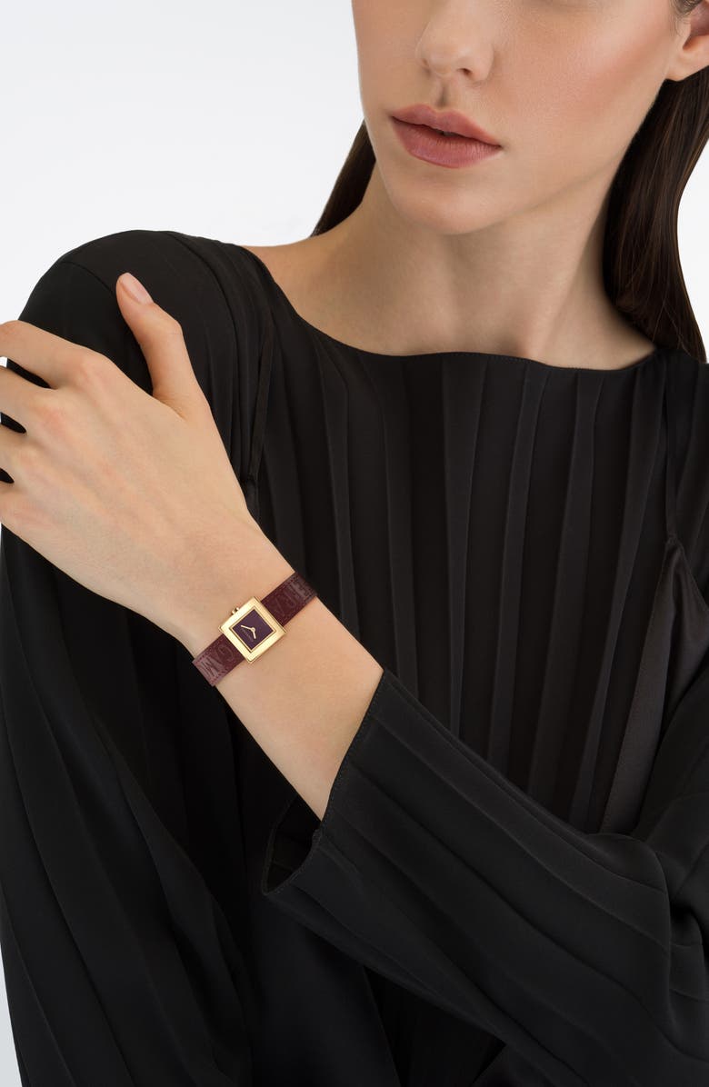 FERRAGAMO Portrait Leather Strap Watch, 20mm, Alternate, color, Ip Yellow Gold