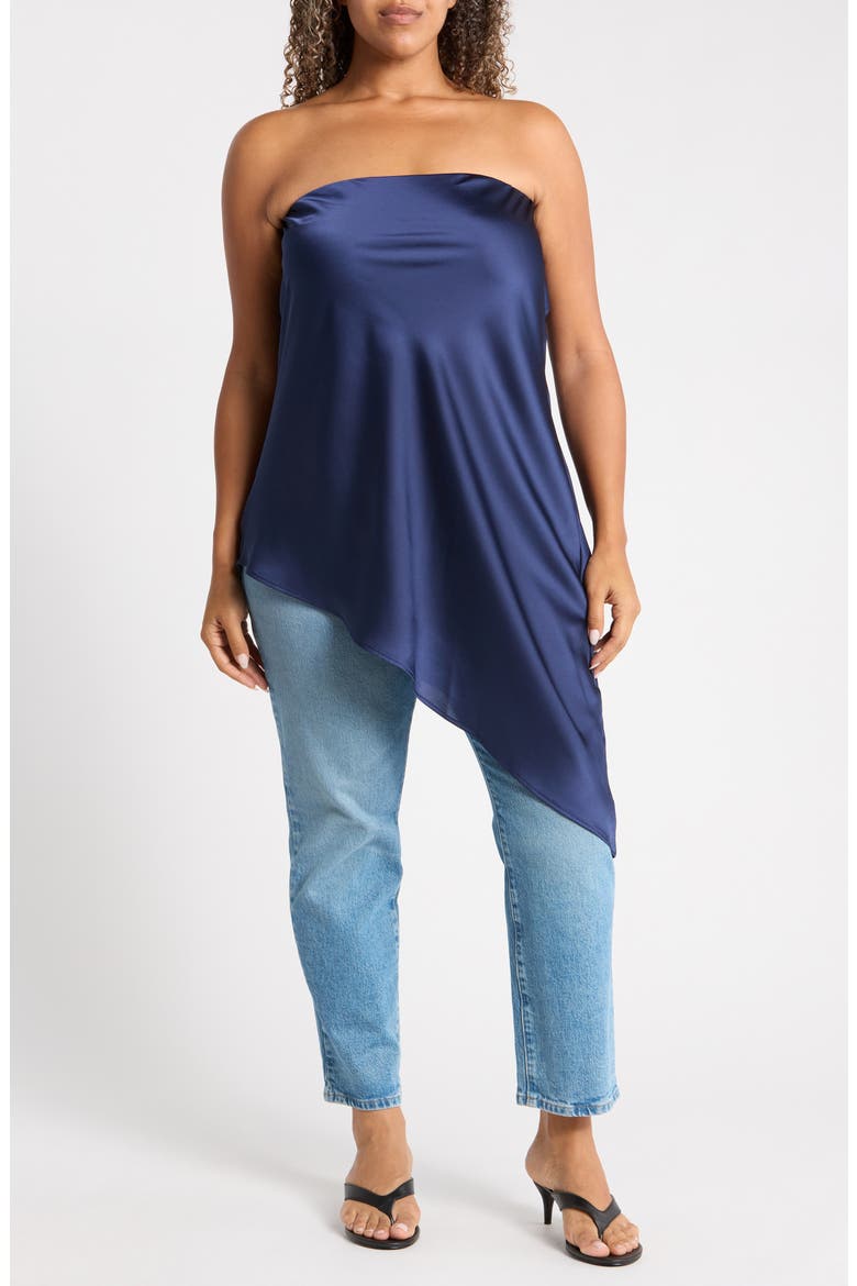 Asymmetric Strapless Tunic Top, Main, color, NAVY