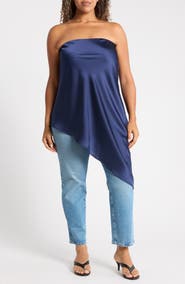 Renee C Asymmetric Strapless Tunic Top