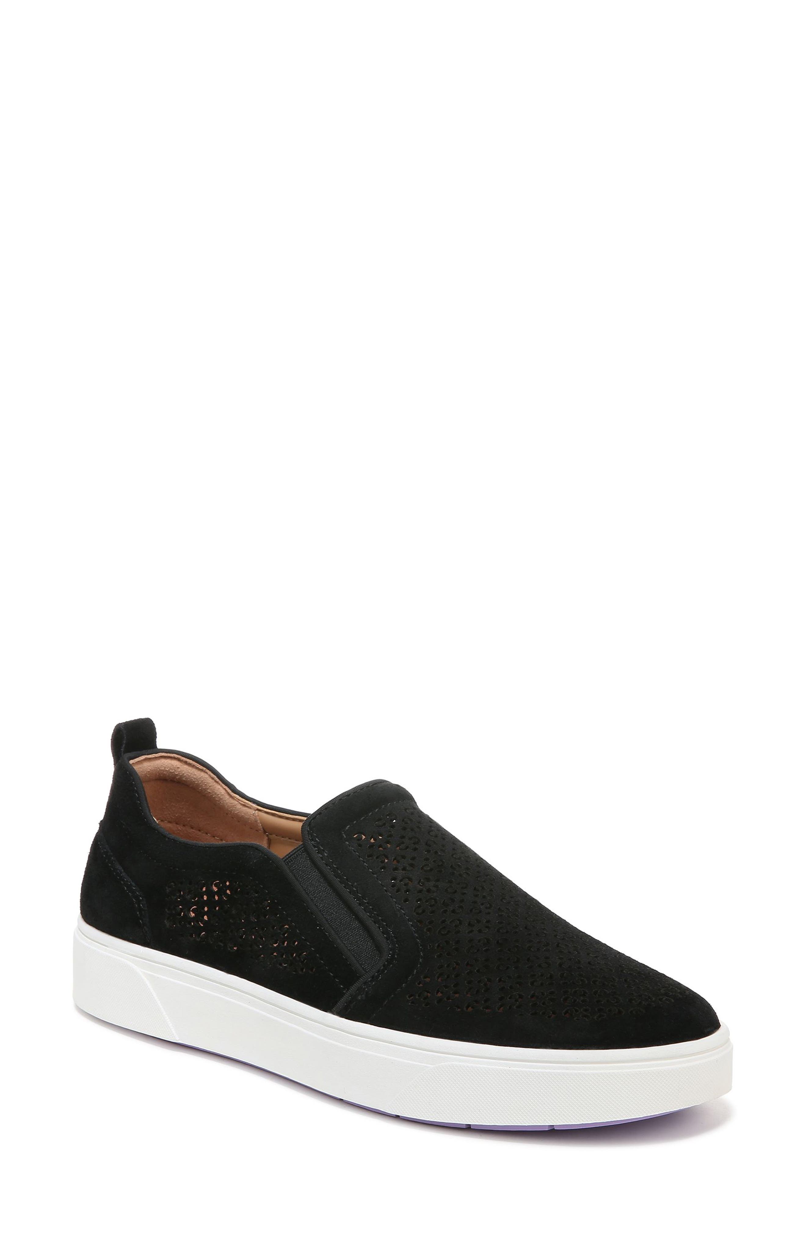 Vionic Kimmie Perforated Suede Slip-On Sneaker, Main, color, Black