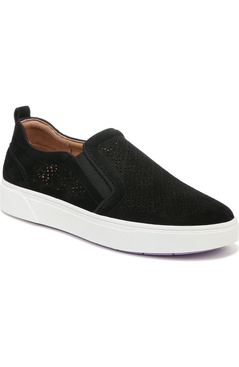 Vionic Kimmie Perforated Suede Slip-On Sneaker, Main, color, Black