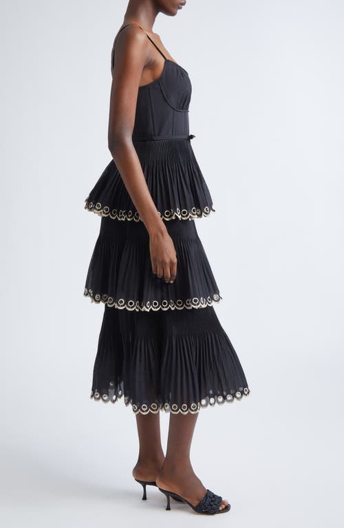 Zimmermann Scalloped Eyelet Trim Tiered Midi Dress In Multi