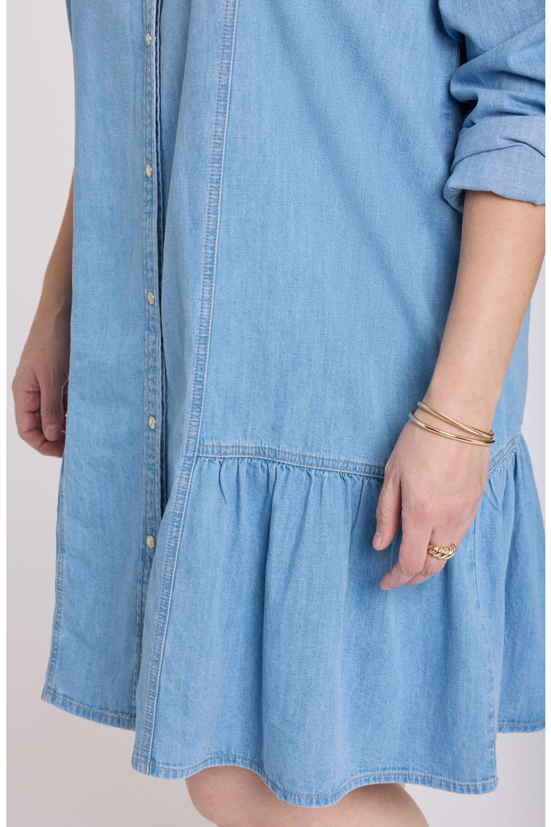 Ruffle Hem Long Sleeve Denim Shirtdress, Alternate, color, FADED BEAM