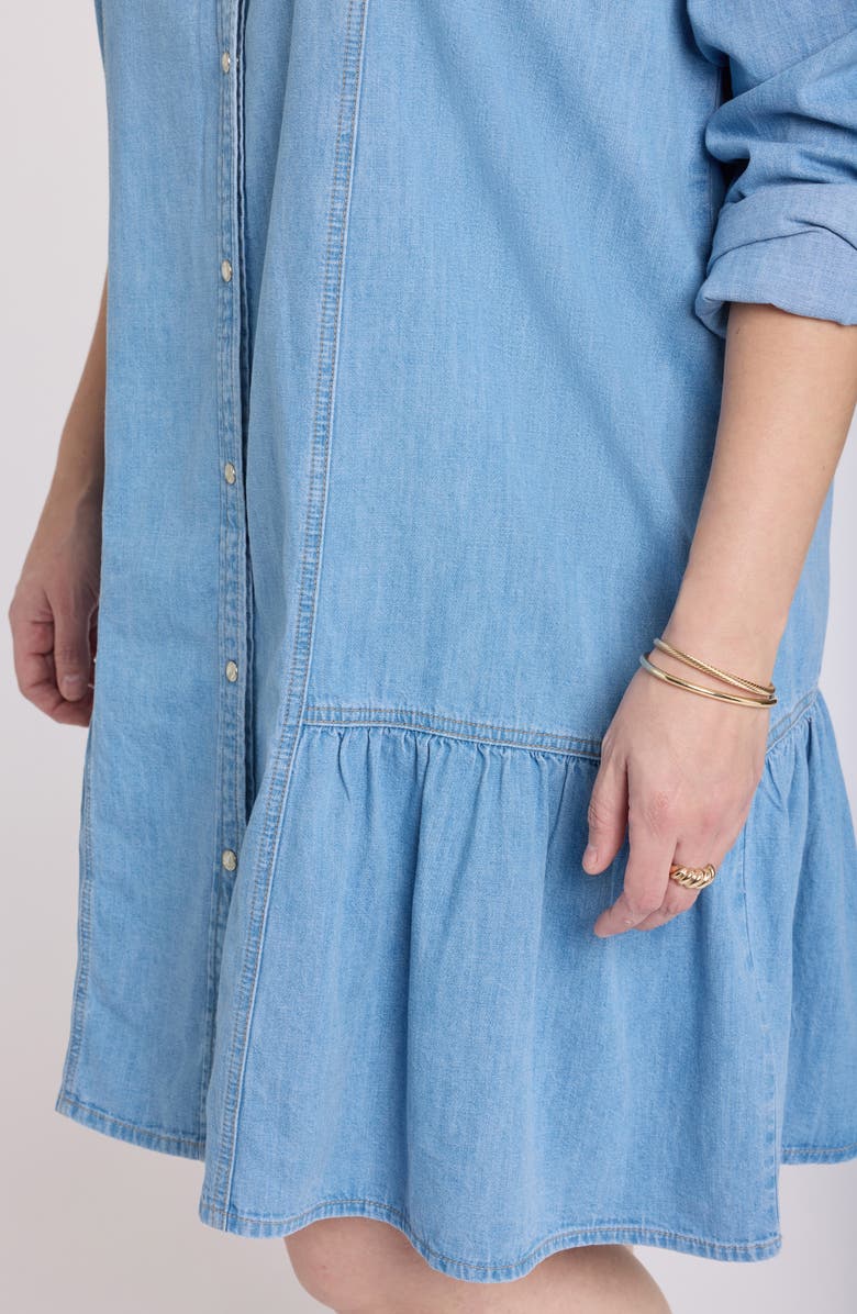 NYDJ Ruffle Hem Long Sleeve Denim Shirtdress, Alternate, color, Faded Beam
