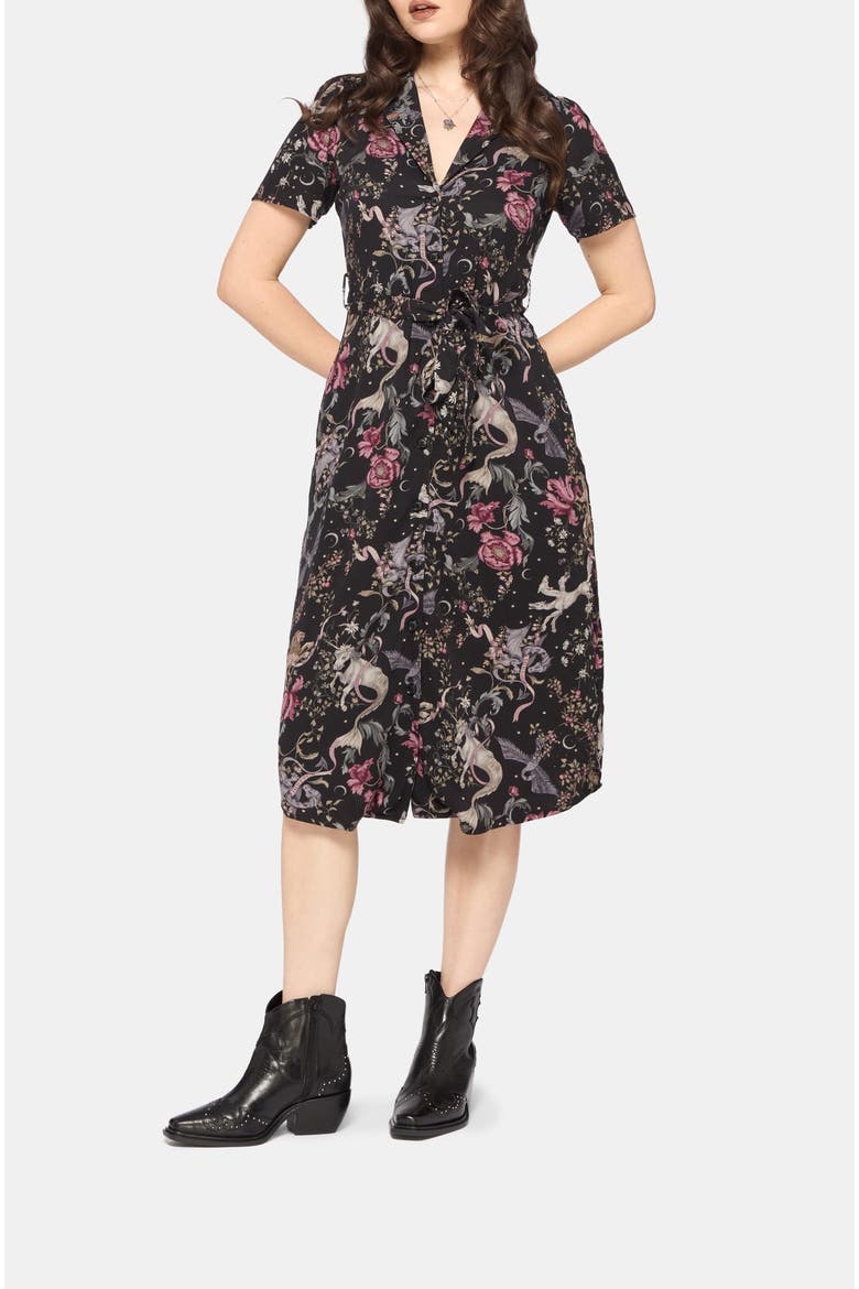 Merunicorn Enchanted Forest Shirt Dress, Alternate, color, Black