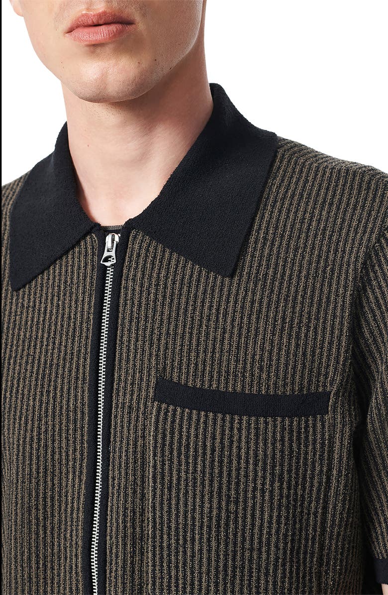 rag & bone Zuma Jacquard Stripe Short Sleeve Knit Zip-Up Shirt, Alternate, color, Black