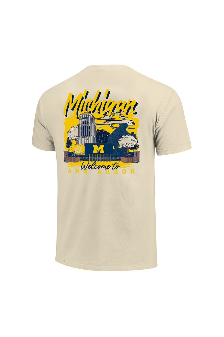 Men's Image One  Natural Michigan Wolverines Comfort Colors Hand-Drawn Campus Stack T-Shirt, Alternate, color, Natural