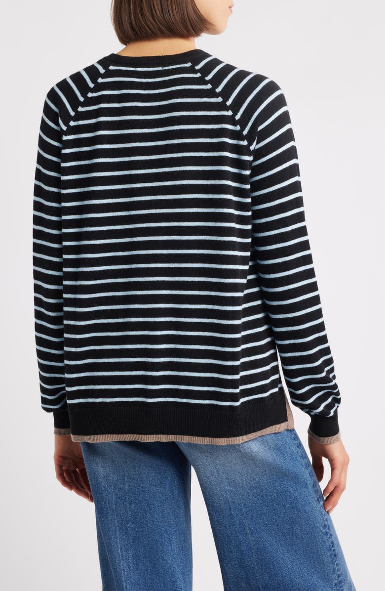 Hatley Stripe Raglan Sleeve Cotton & Cashmere Sweater, Alternate, color, Black