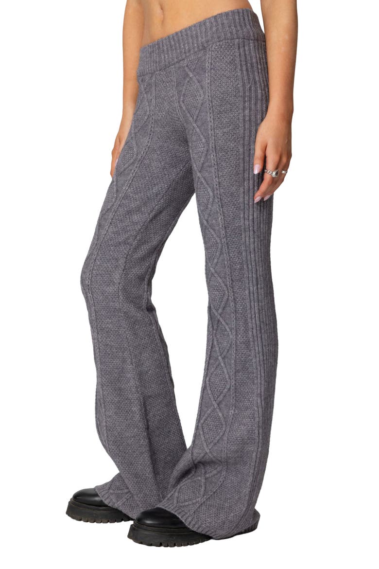 Ray Cable Stitch Knit Flare Sweater Pants, Alternate, color, GRAY-MELANGE