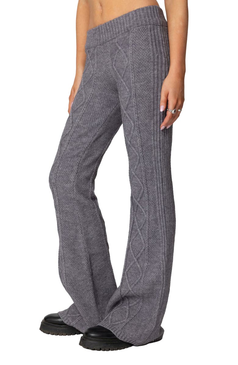 EDIKTED Ray Cable Stitch Knit Flare Sweater Pants, Alternate, color, Gray-Melange
