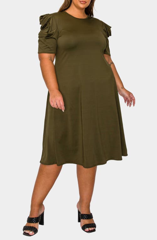L I V D Aleyna Puff Sleeve A-line Dress In Green