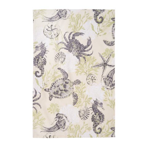 16" x 25" Cannon Beach Seahorse Crab Coral Sand Dollar Themed Kitchen Dishtowel