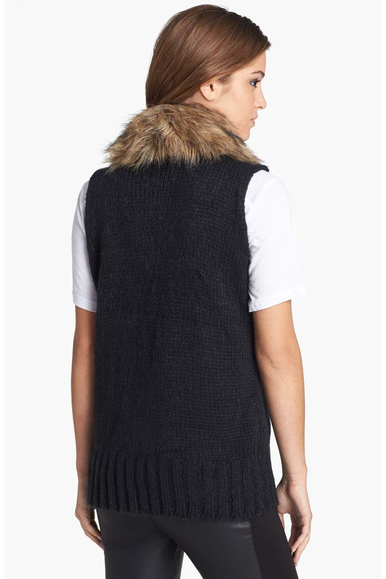 BB Dakota 'Perri' Faux Fur Collar Knit Vest, Alternate, color, BLACK